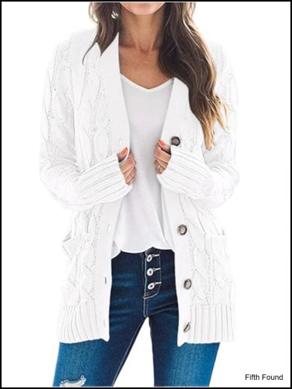 Womens Cable Knit Button Down Cardigan Long Sleeve Chunky Sweater